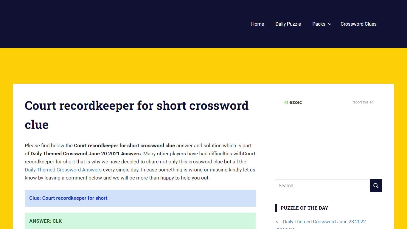 Court recordkeeper for short crossword clue - Daily Themed Crossword ...